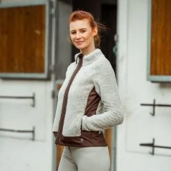 Horze Women's Deanne Softshell Fleece Jacket - Feather Gray/Bracken -Horse Supplies Store 348052 800 800