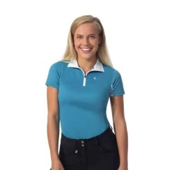 Horze Women's Trista Short Sleeve Sun Shirt - Paradise Blue/White -Horse Supplies Store 377737 800 800