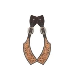 Western Rawhide 2 Tone Floral Spur Straps - Golden Tan