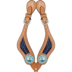 Western Rawhide Turquoise Beads Spur Straps - Golden