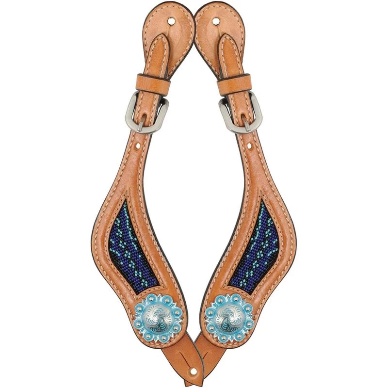 Western Rawhide Turquoise Beads Spur Straps - Golden 3 Western Rawhide Turquoise Beads Spur Straps - Golden