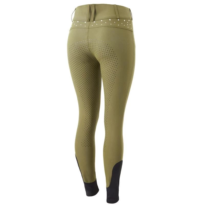 Horze Women's High Waist Full Seat Breeches W/Crystals - Winter Moss Green 3 Horze Women's High Waist Full Seat Breeches W/Crystals - Winter Moss Green