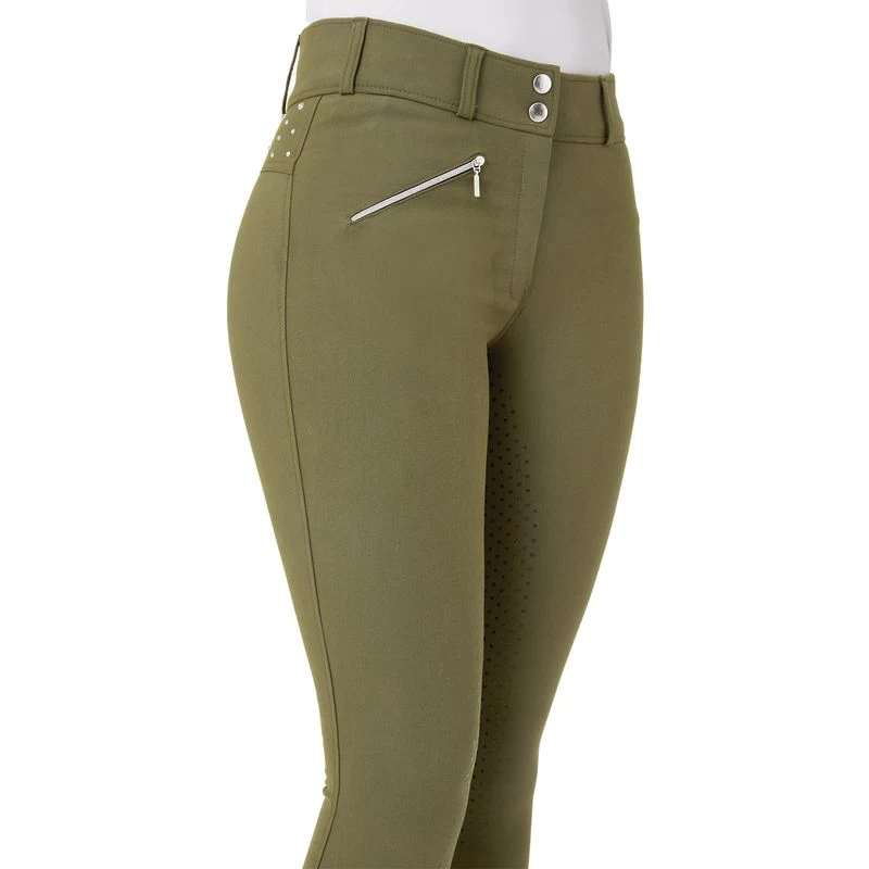 Horze Women's High Waist Full Seat Breeches W/Crystals - Winter Moss Green 4 Horze Women's High Waist Full Seat Breeches W/Crystals - Winter Moss Green - Image 2