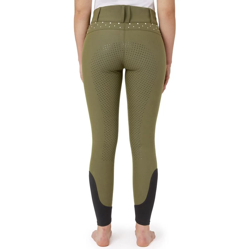 Horze Women's High Waist Full Seat Breeches W/Crystals - Winter Moss Green 6 Horze Women's High Waist Full Seat Breeches W/Crystals - Winter Moss Green - Image 4