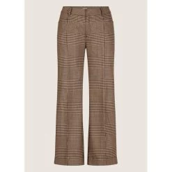 EQL Women's Chelsea Houndstooth Plaid Wide Leg Pants - Camel/Black