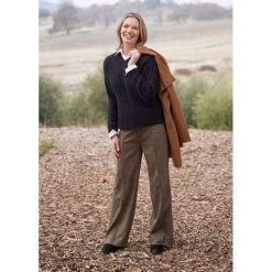 EQL Women's Chelsea Houndstooth Plaid Wide Leg Pants - Camel/Black -Horse Supplies Store 700266 800 800